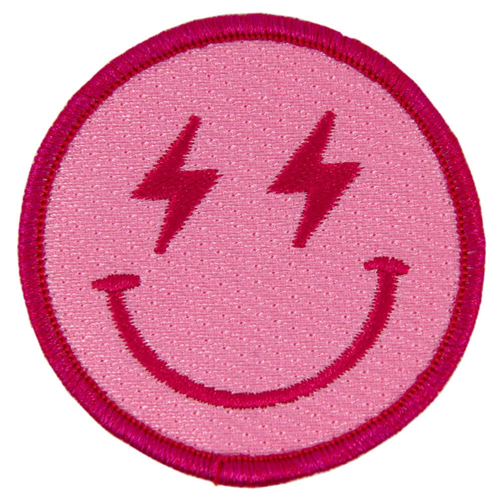 Hot Pink Lightning Happy Face Hat Patches